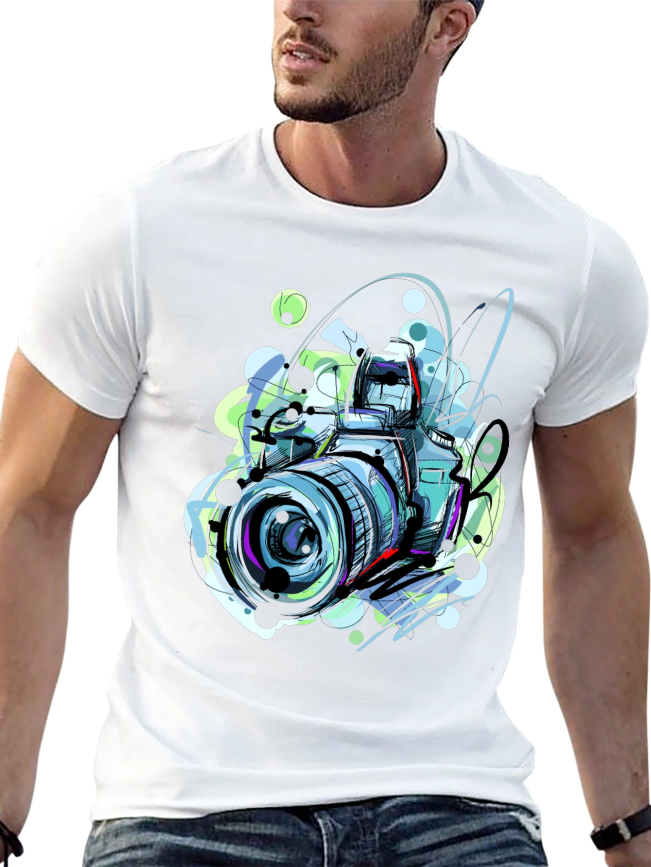 Abstract Camera Graphic Tee - Artistic Mens T-Shirt