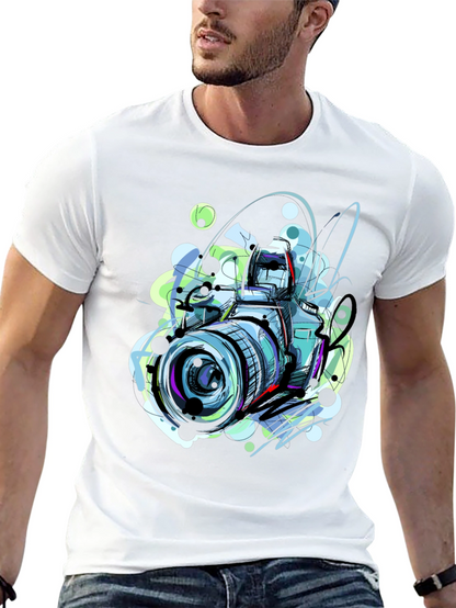 Abstract Camera Graphic Tee - Artistic Mens T-Shirt
