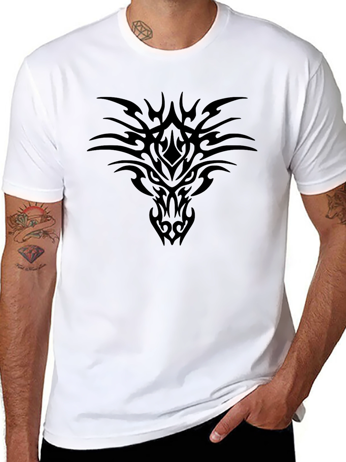 Black Tribal Dragon Graphic Tee - Mens Casual Shirt