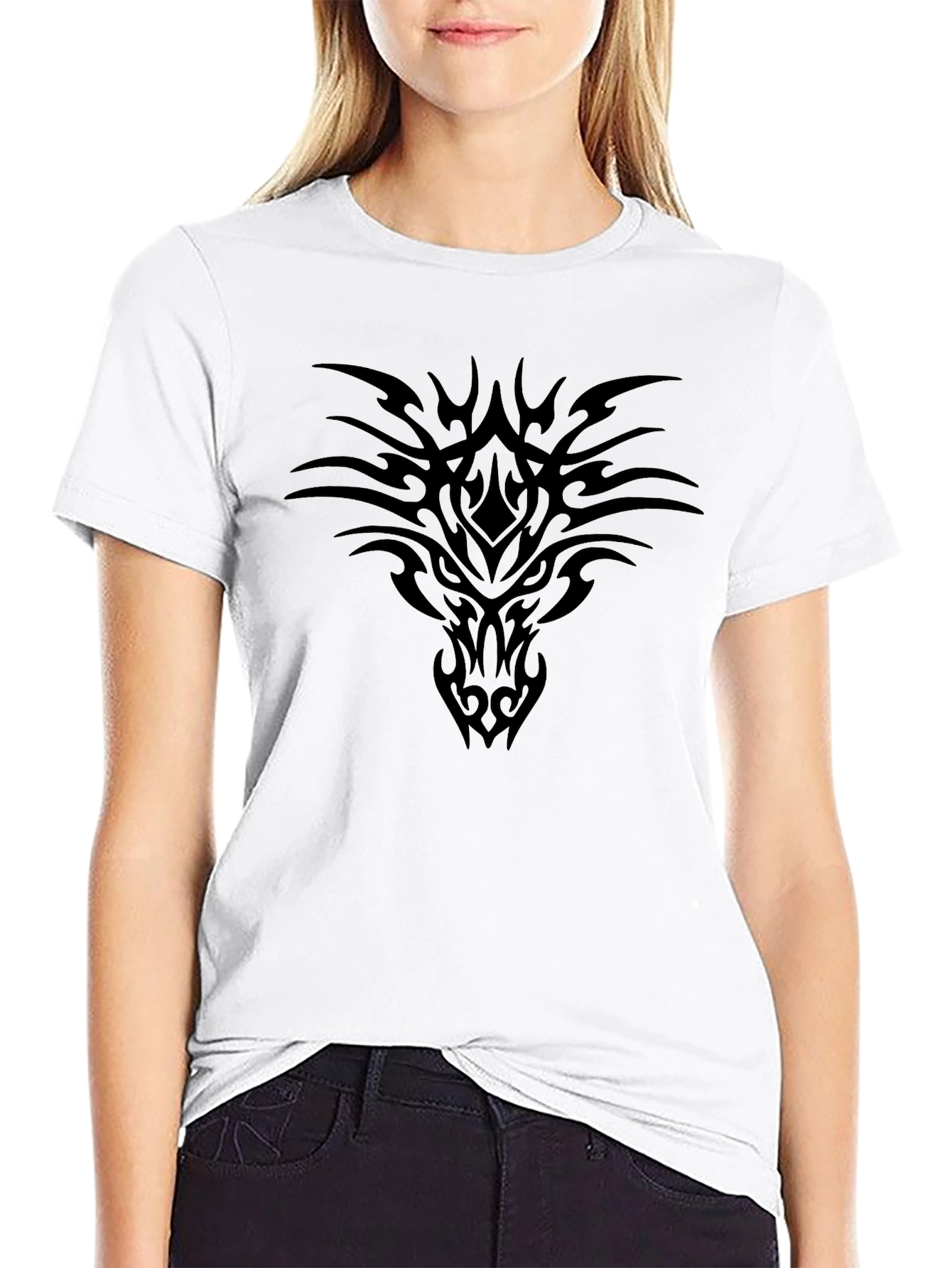 Black Tribal Dragon Graphic Tee - Mens Casual Shirt
