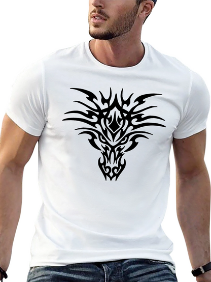 Black Tribal Dragon Graphic Tee - Mens Casual Shirt