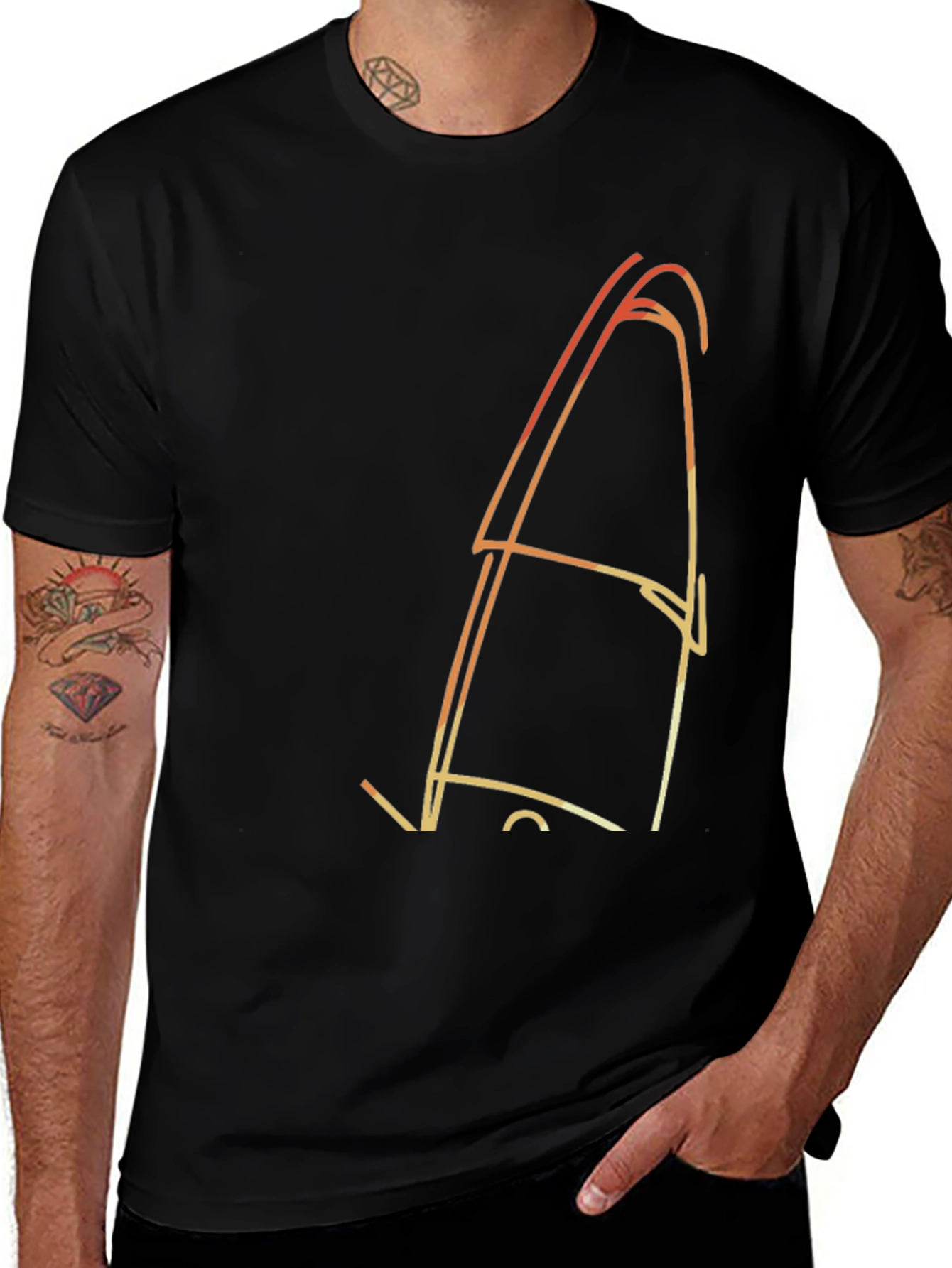 Abstract Line Art Graphic Black Tee