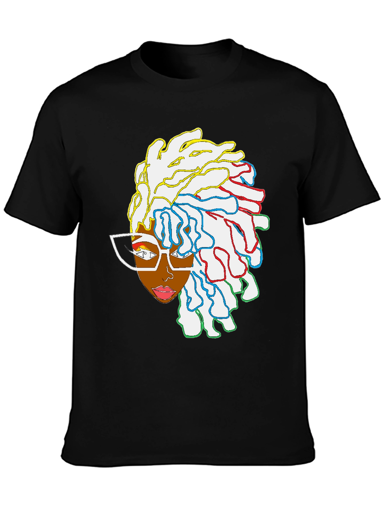 Black T-Shirt with Artistic Woman Graphic