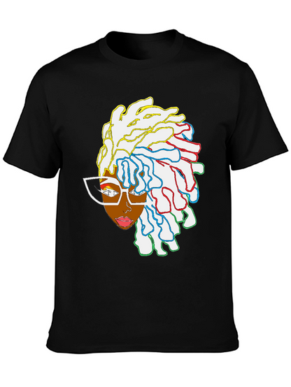 Black T-Shirt with Artistic Woman Graphic