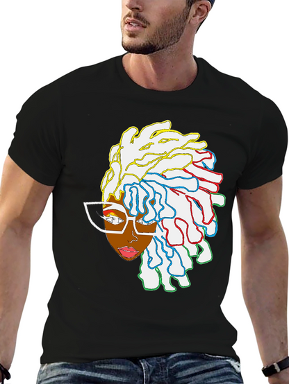 Black T-Shirt with Artistic Woman Graphic
