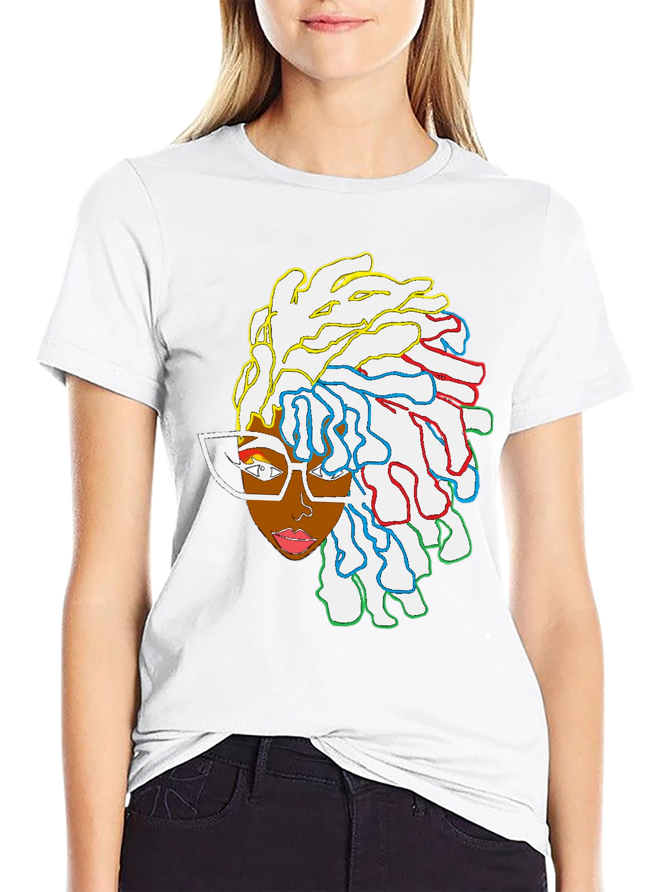 Black T-Shirt with Artistic Woman Graphic