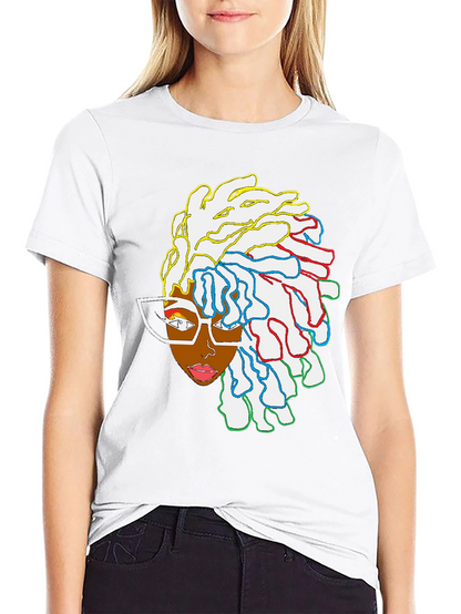 Black T-Shirt with Artistic Woman Graphic