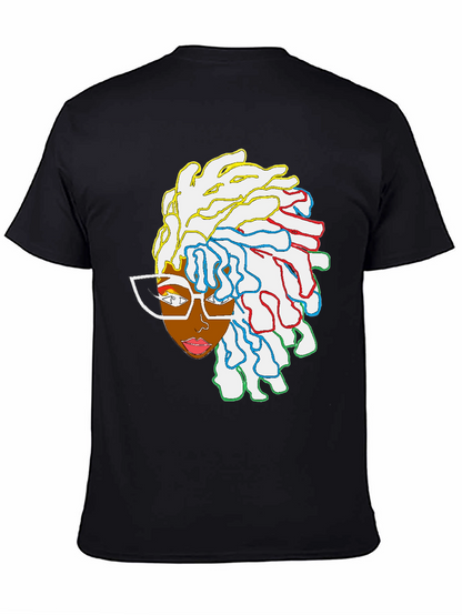 Black T-Shirt with Artistic Woman Graphic