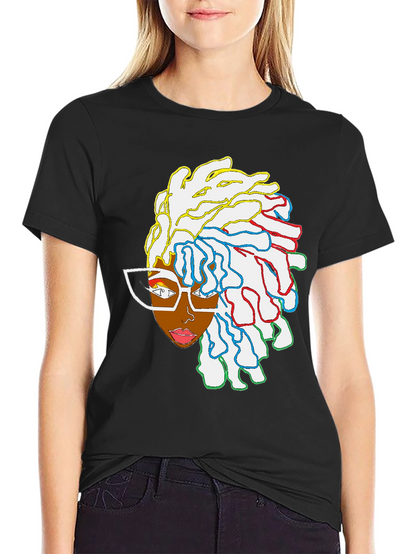 Black T-Shirt with Artistic Woman Graphic