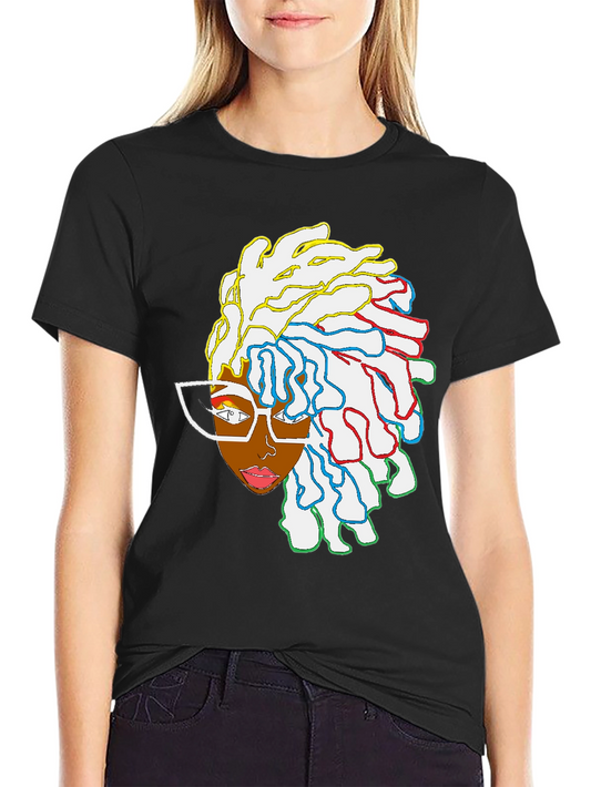 Black T-Shirt with Artistic Woman Graphic