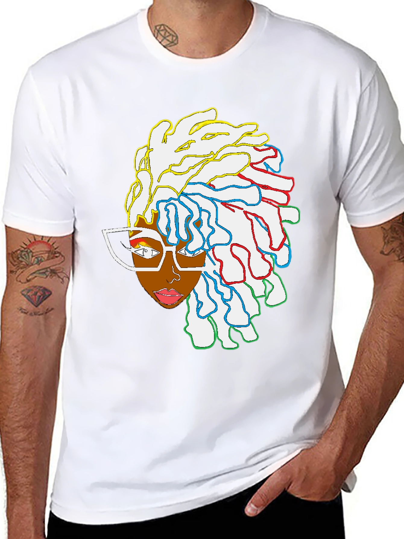 Black T-Shirt with Artistic Woman Graphic