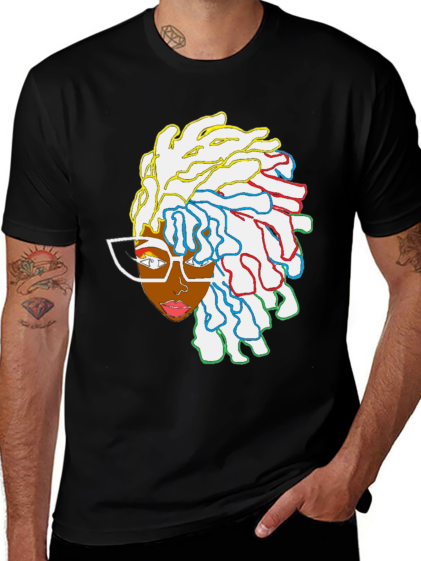 Black T-Shirt with Artistic Woman Graphic