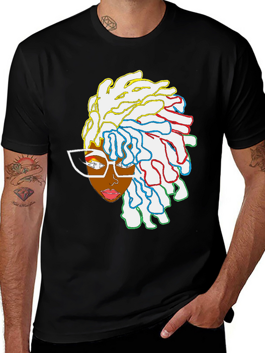 Black T-Shirt with Artistic Woman Graphic