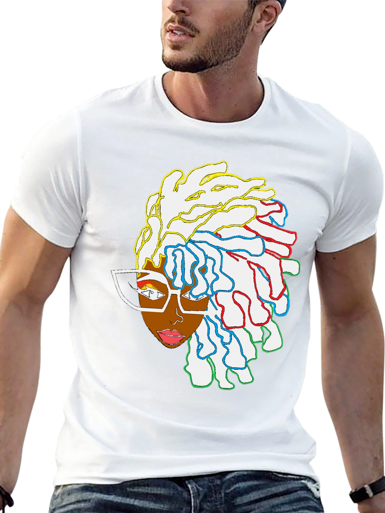 Black T-Shirt with Artistic Woman Graphic