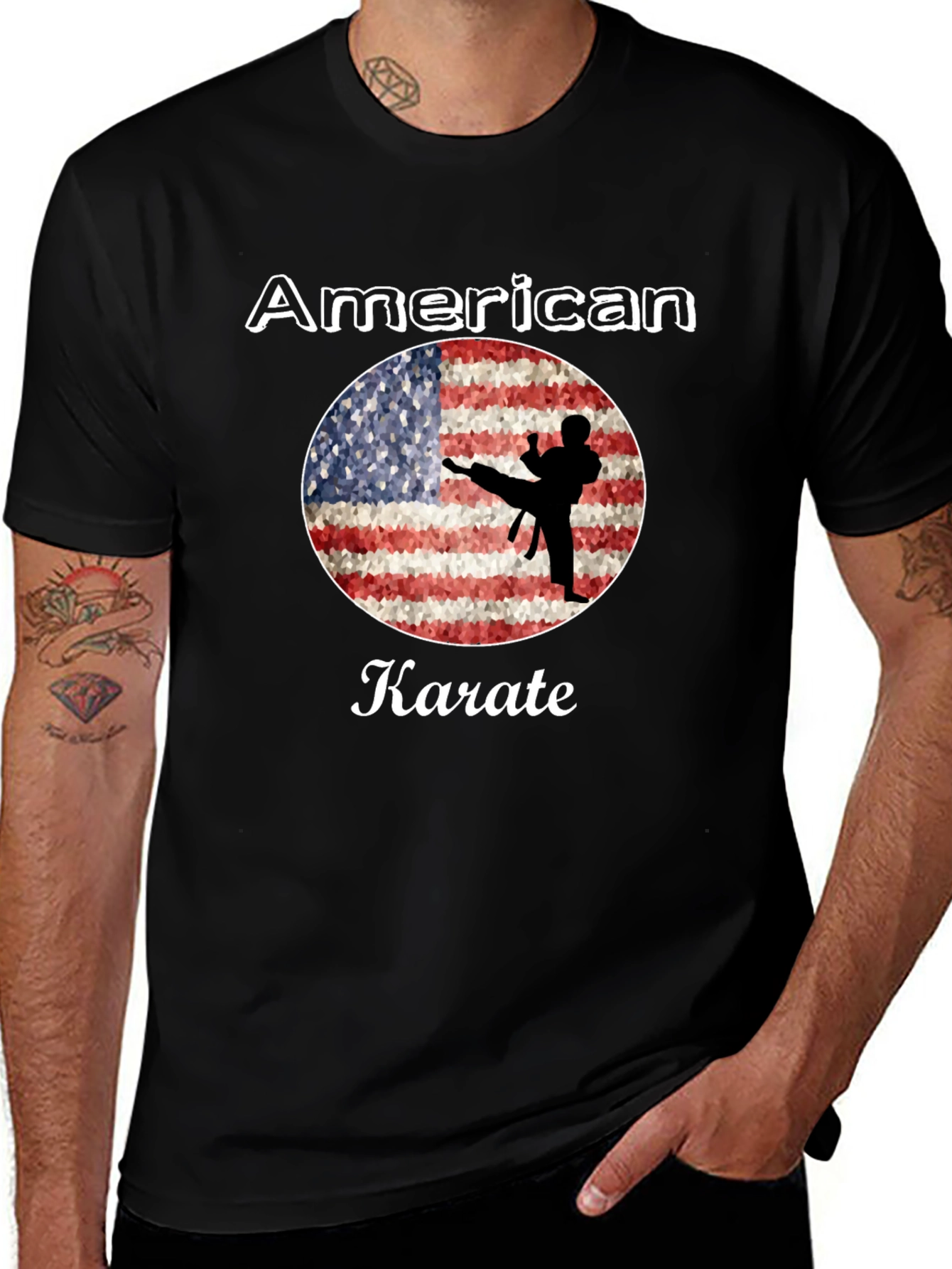 American Karate T-Shirt - Martial Arts USA Flag Tee