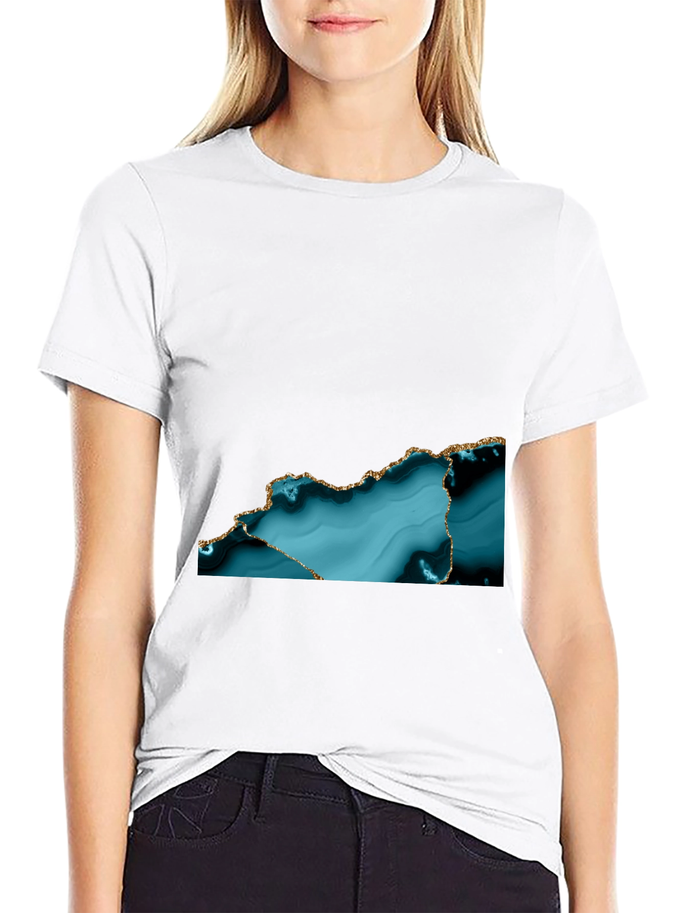 Abstract Teal & Gold Accent T-Shirt