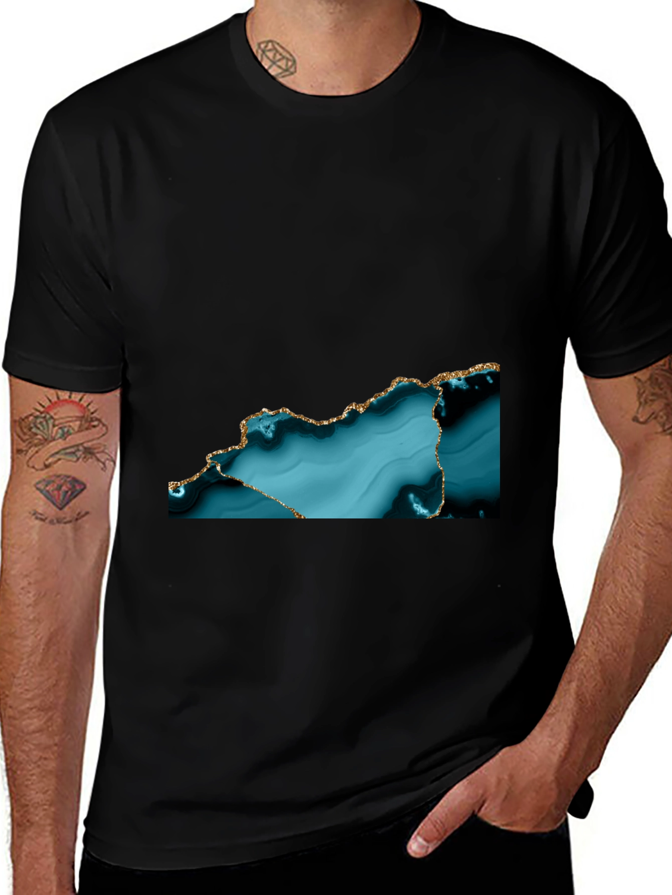 Abstract Teal & Gold Accent T-Shirt