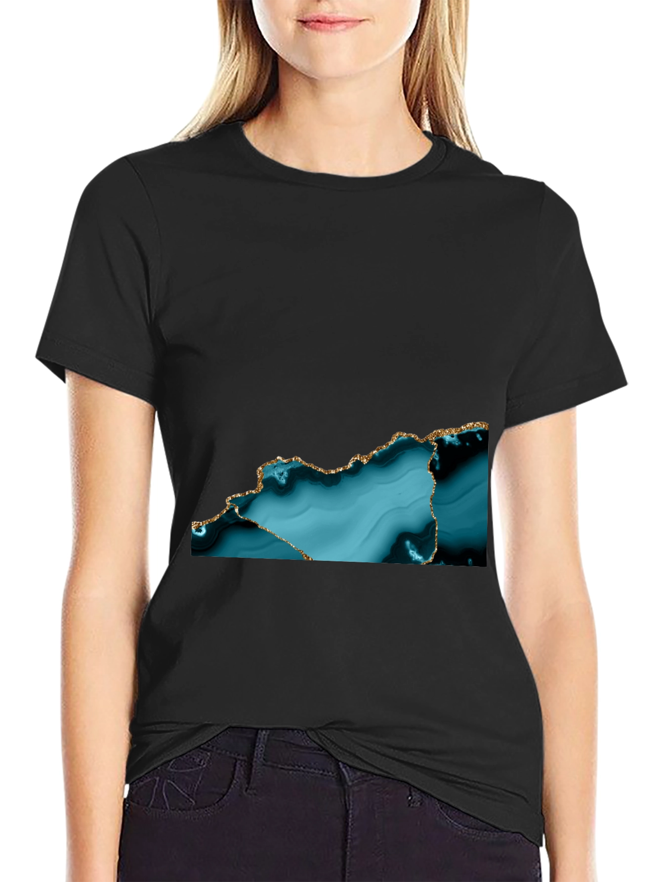 Abstract Teal & Gold Accent T-Shirt