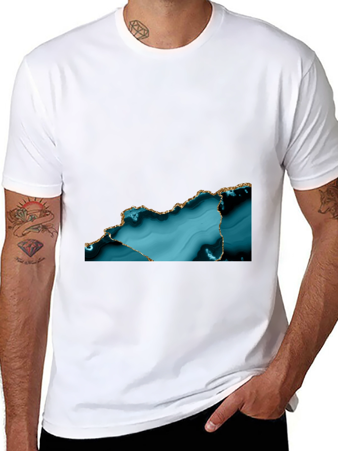 Abstract Teal & Gold Accent T-Shirt