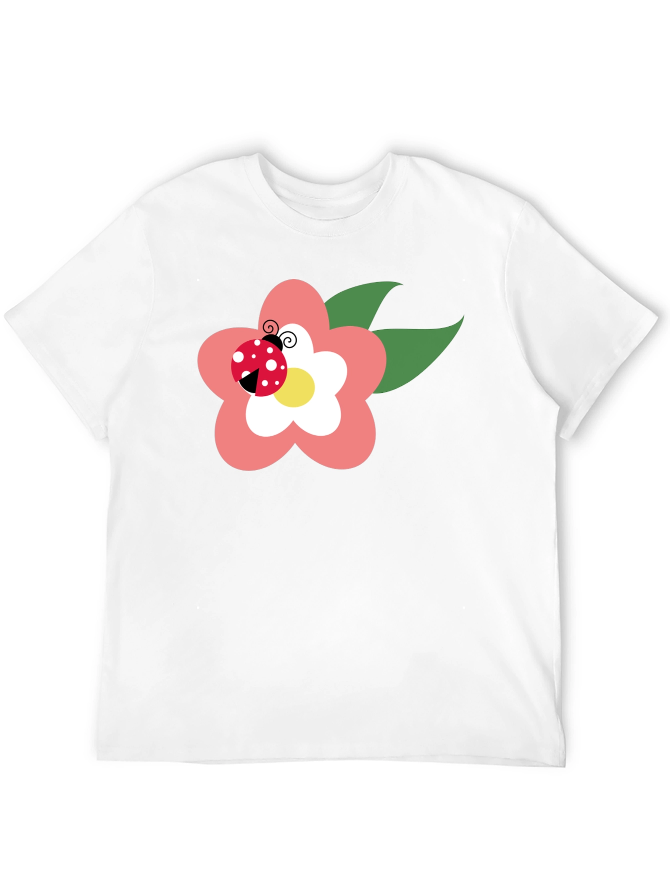 Black T-Shirt with Flower and Ladybug Design
