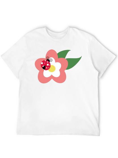 Black T-Shirt with Flower and Ladybug Design