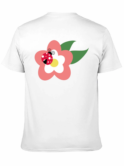 Black T-Shirt with Flower and Ladybug Design