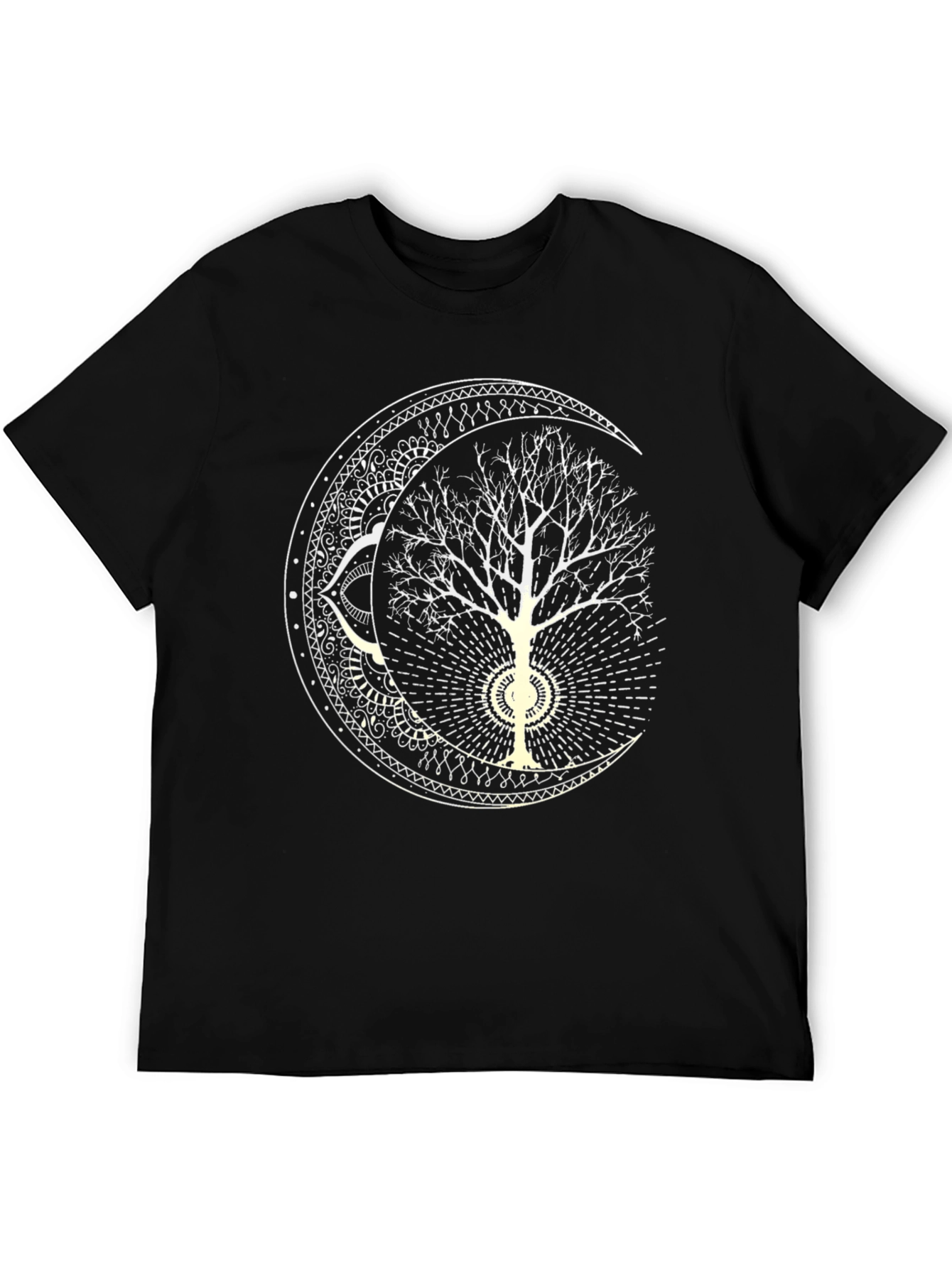 Boho Tree of Life Moon Graphic T-Shirt - Black