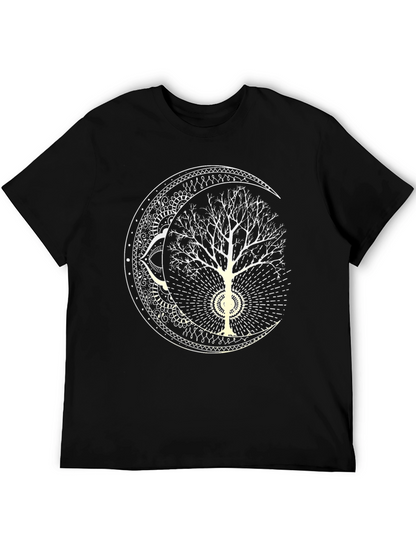 Boho Tree of Life Moon Graphic T-Shirt - Black