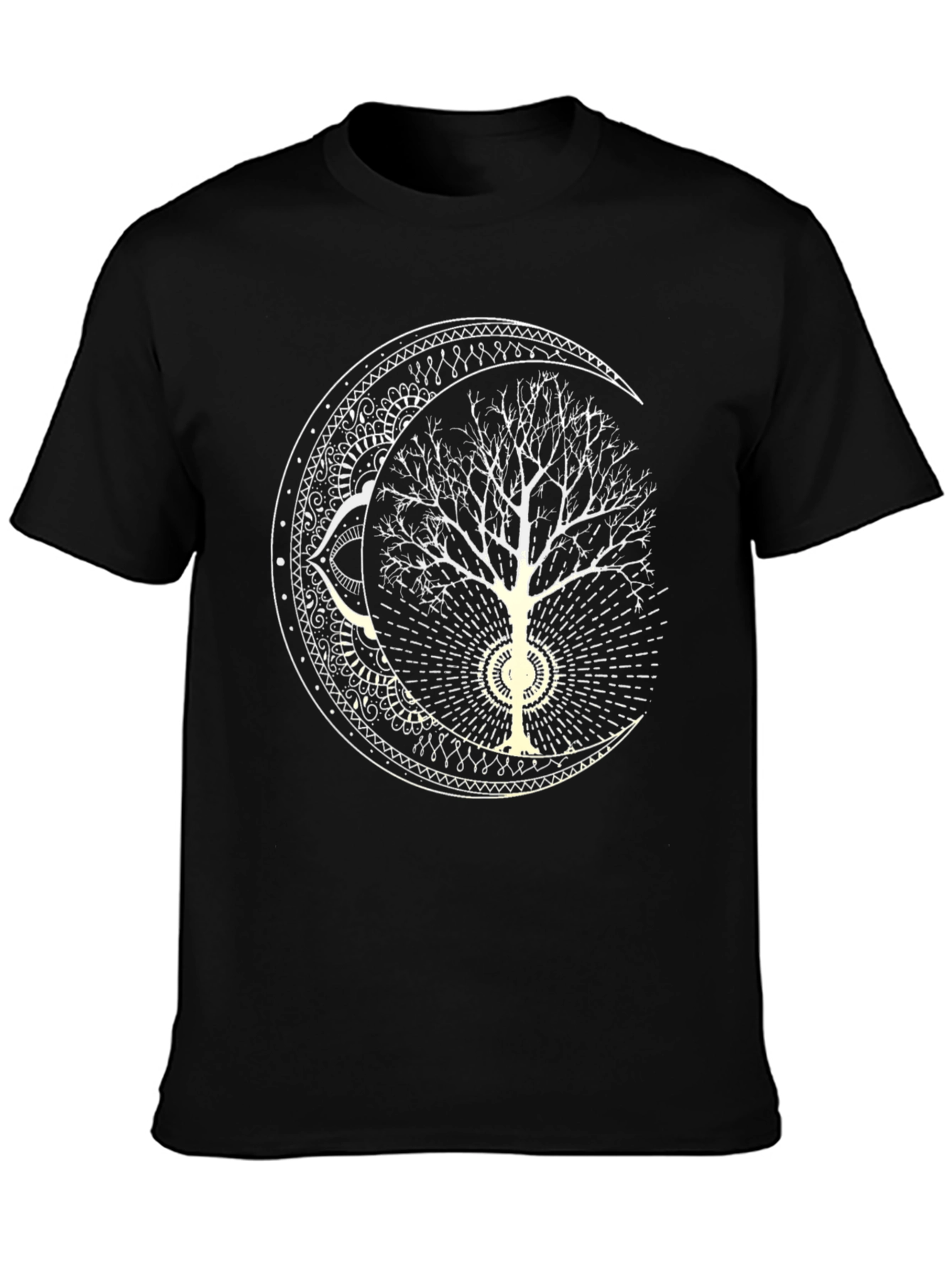Boho Tree of Life Moon Graphic T-Shirt - Black