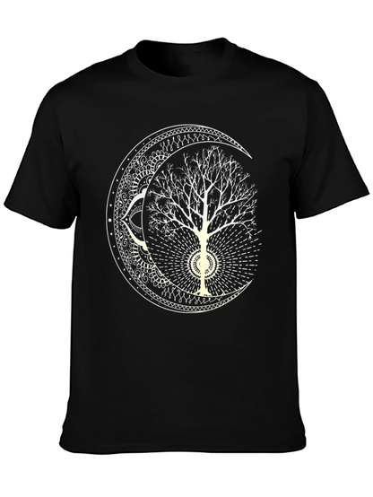 Boho Tree of Life Moon Graphic T-Shirt - Black