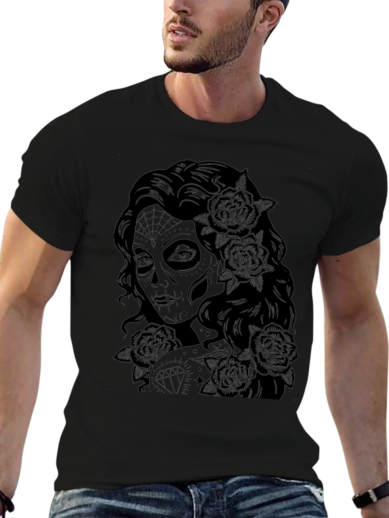 Sugar Skull Woman Graphic Tee - Black