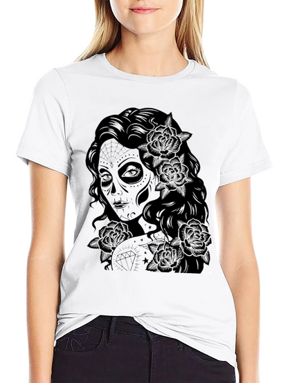 Sugar Skull Woman Graphic Tee - Black