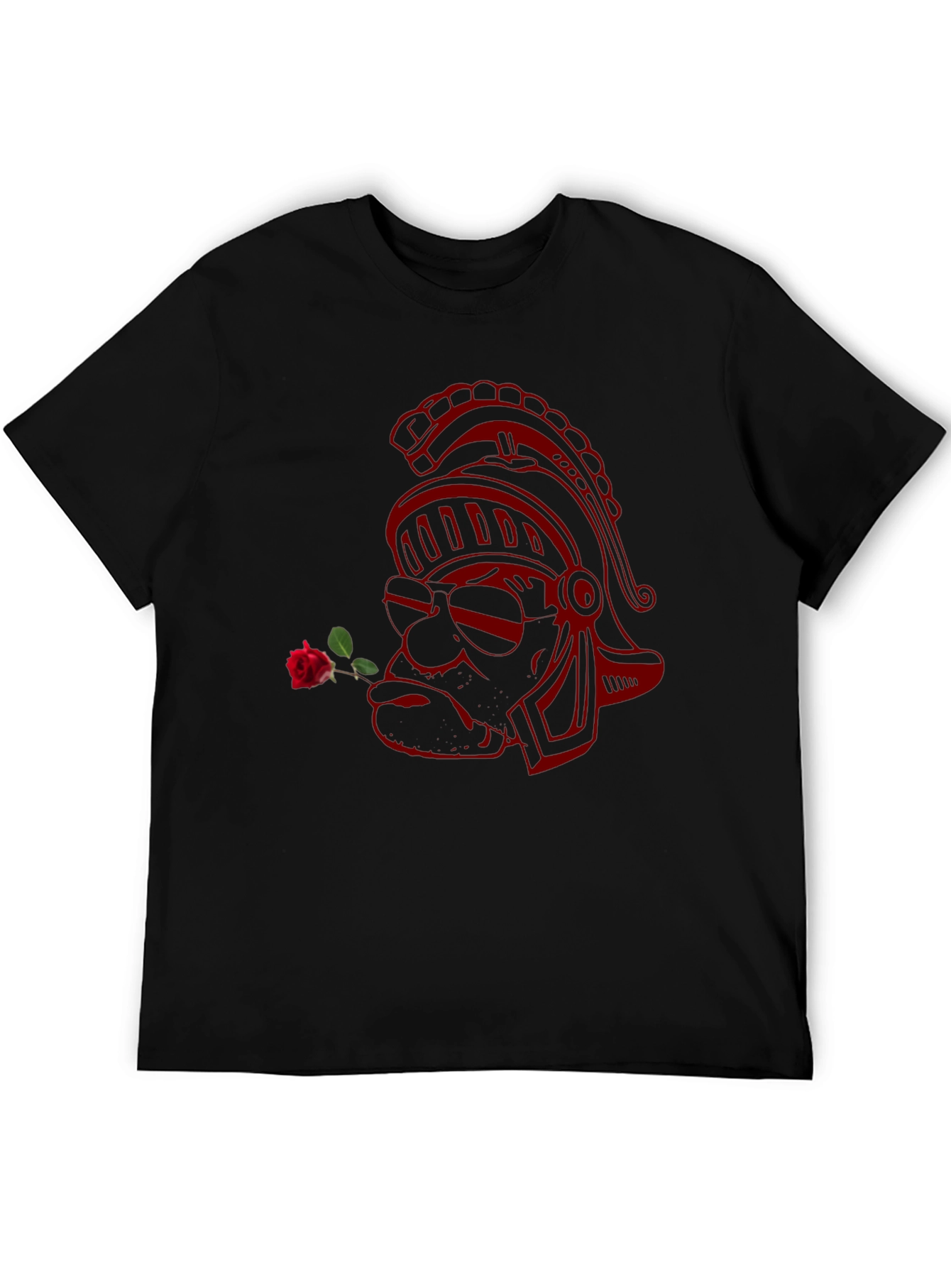 Black Tee with Red Gladiator Rose Design