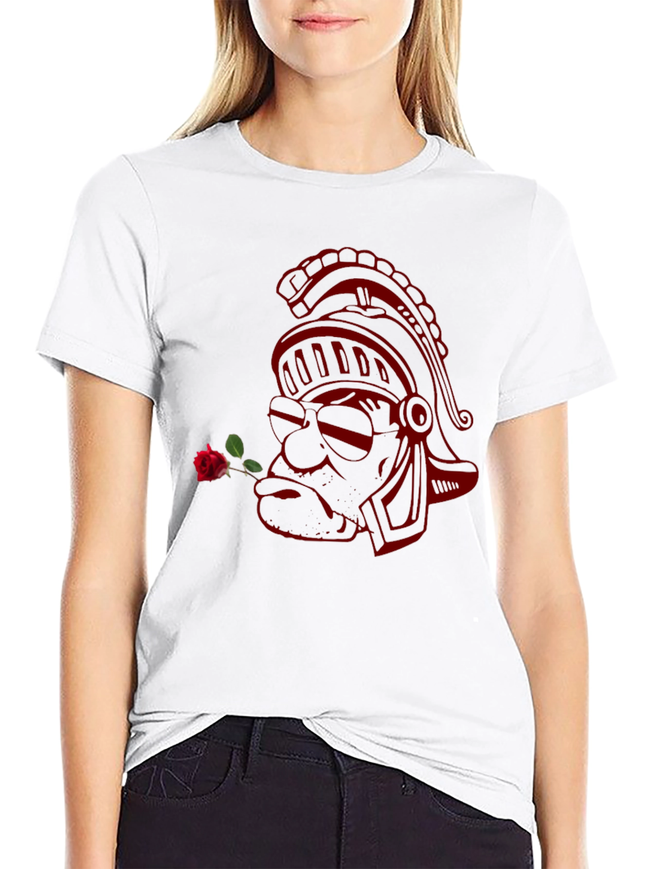 Black Tee with Red Gladiator Rose Design