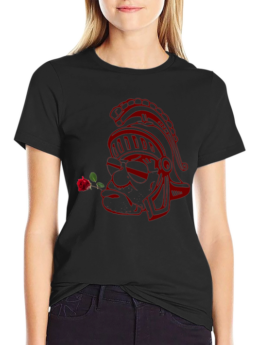 Black Tee with Red Gladiator Rose Design