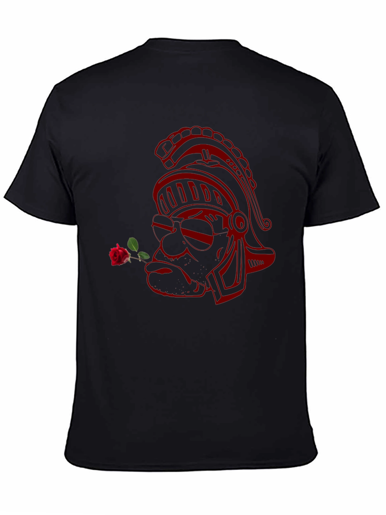 Black Tee with Red Gladiator Rose Design