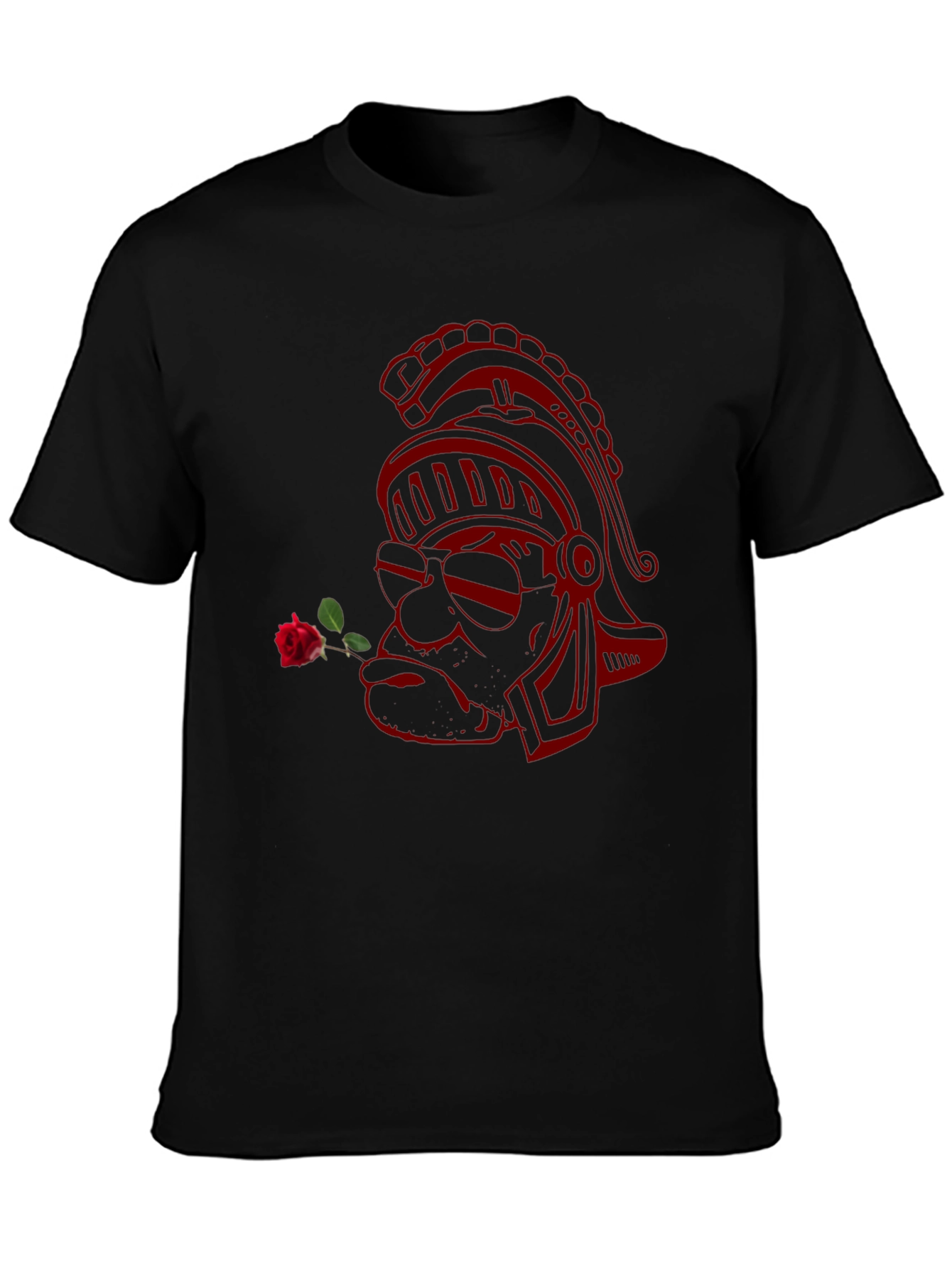 Black Tee with Red Gladiator Rose Design