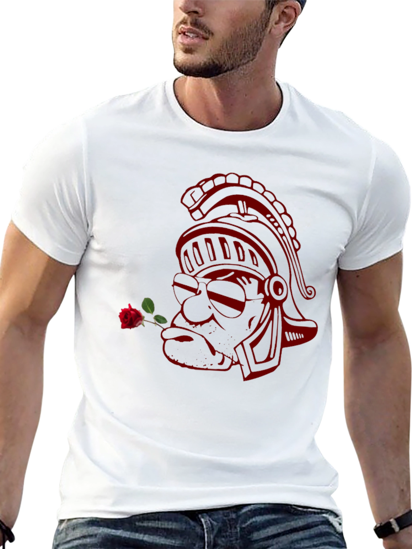Black Tee with Red Gladiator Rose Design
