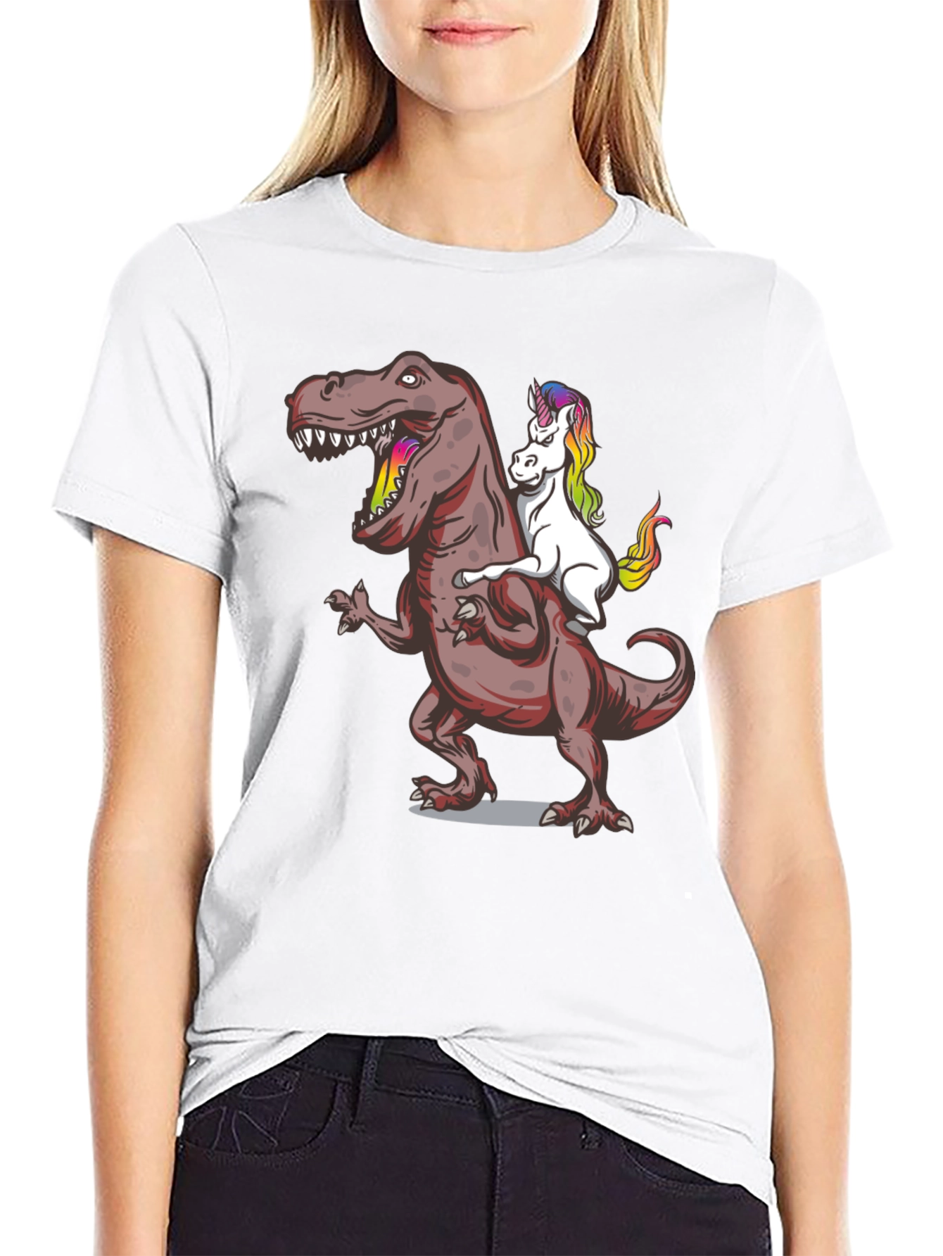 Unicorn Riding Dinosaur Graphic Tee