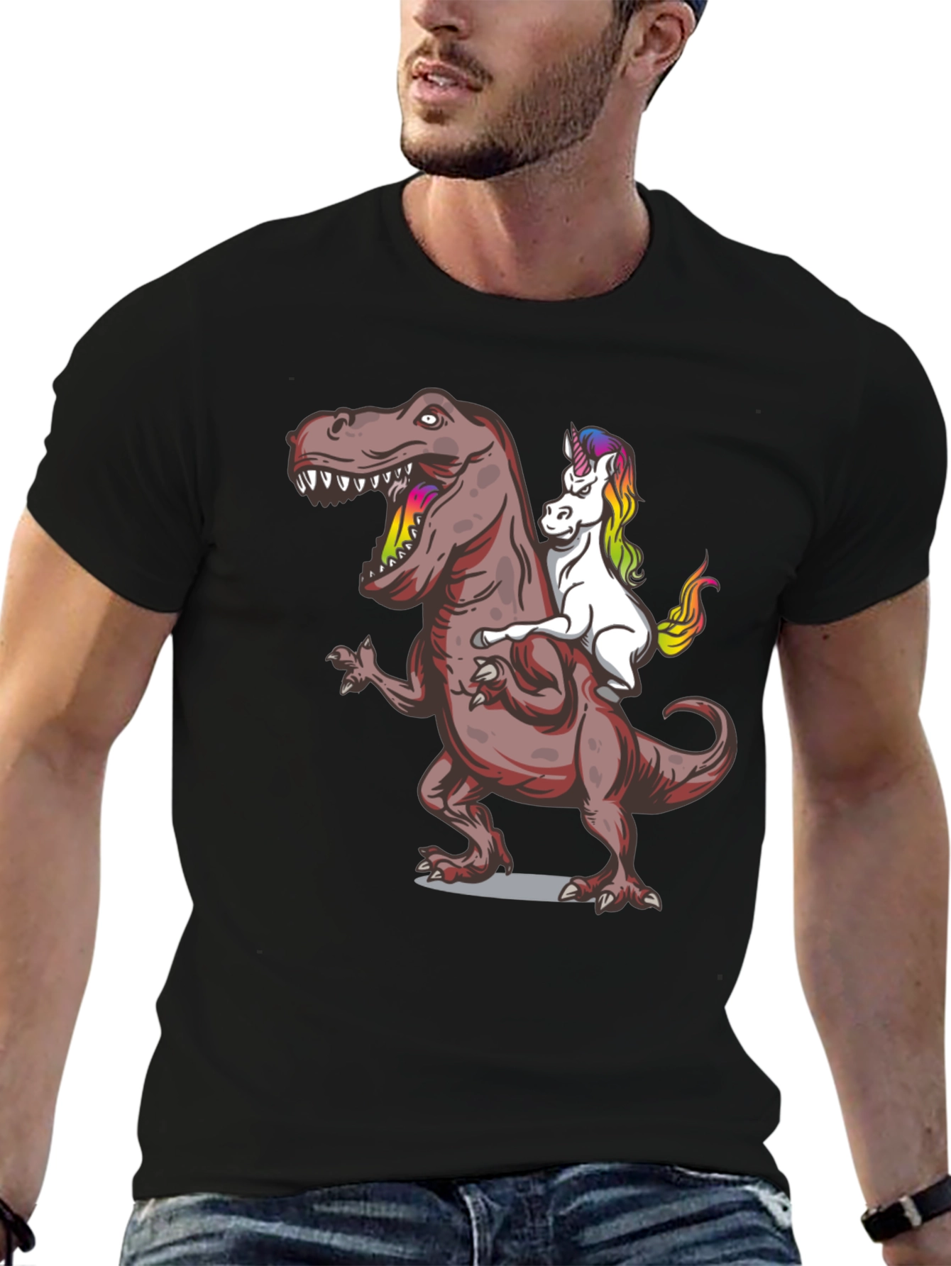 Unicorn Riding Dinosaur Graphic Tee