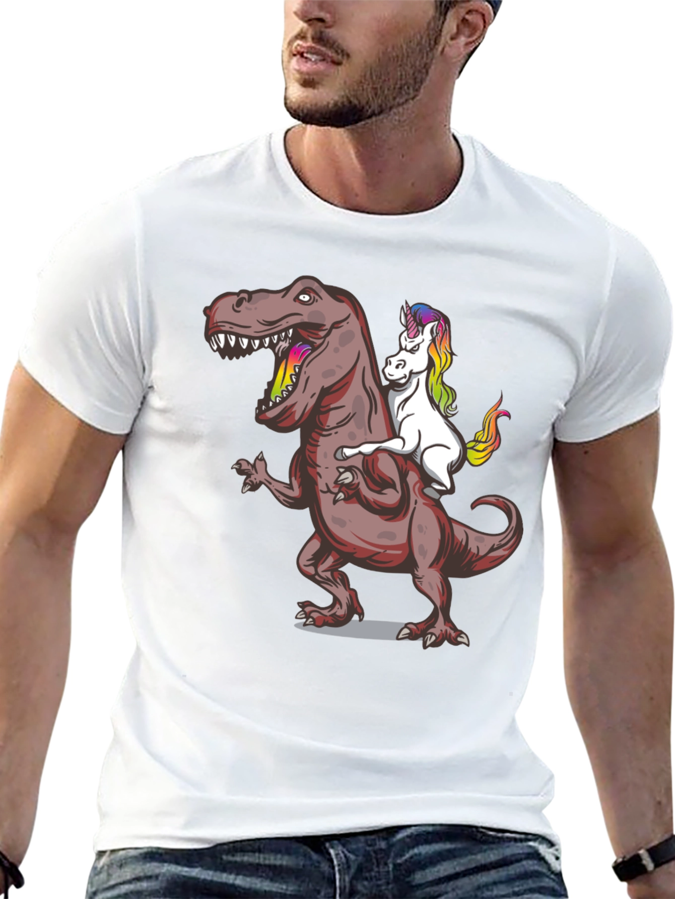 Unicorn Riding Dinosaur Graphic Tee