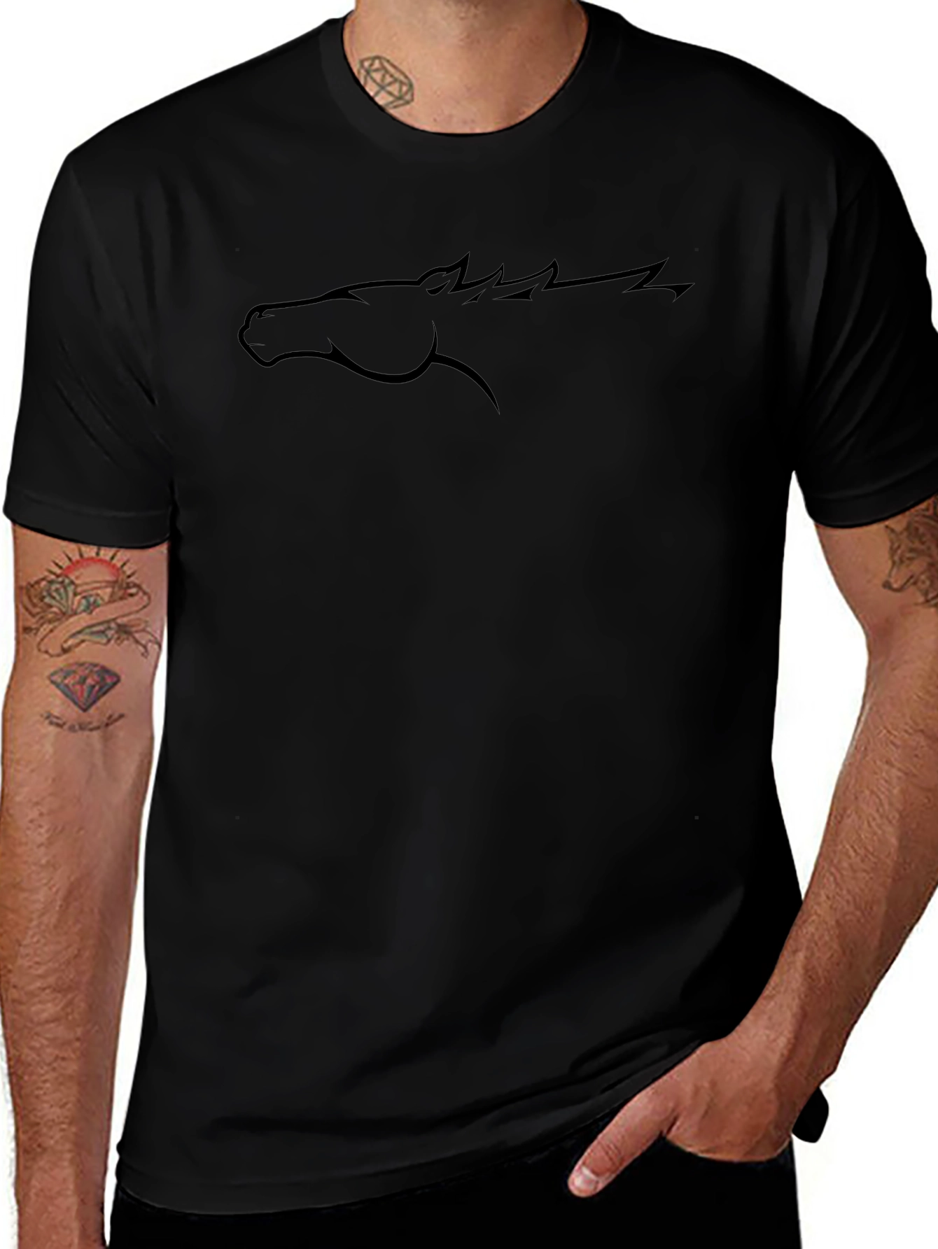 Black Horse Profile Graphic Tee - Casual Style