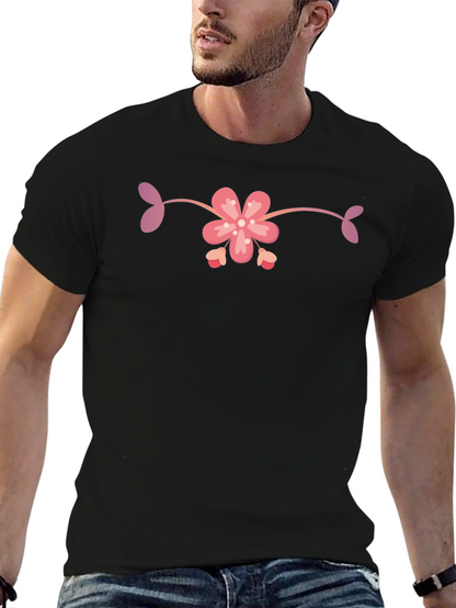 Black T-Shirt with Floral Design