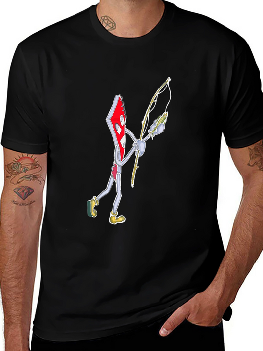 Ace of Diamonds Fishing Graphic Tee - Unique Cartoon Style