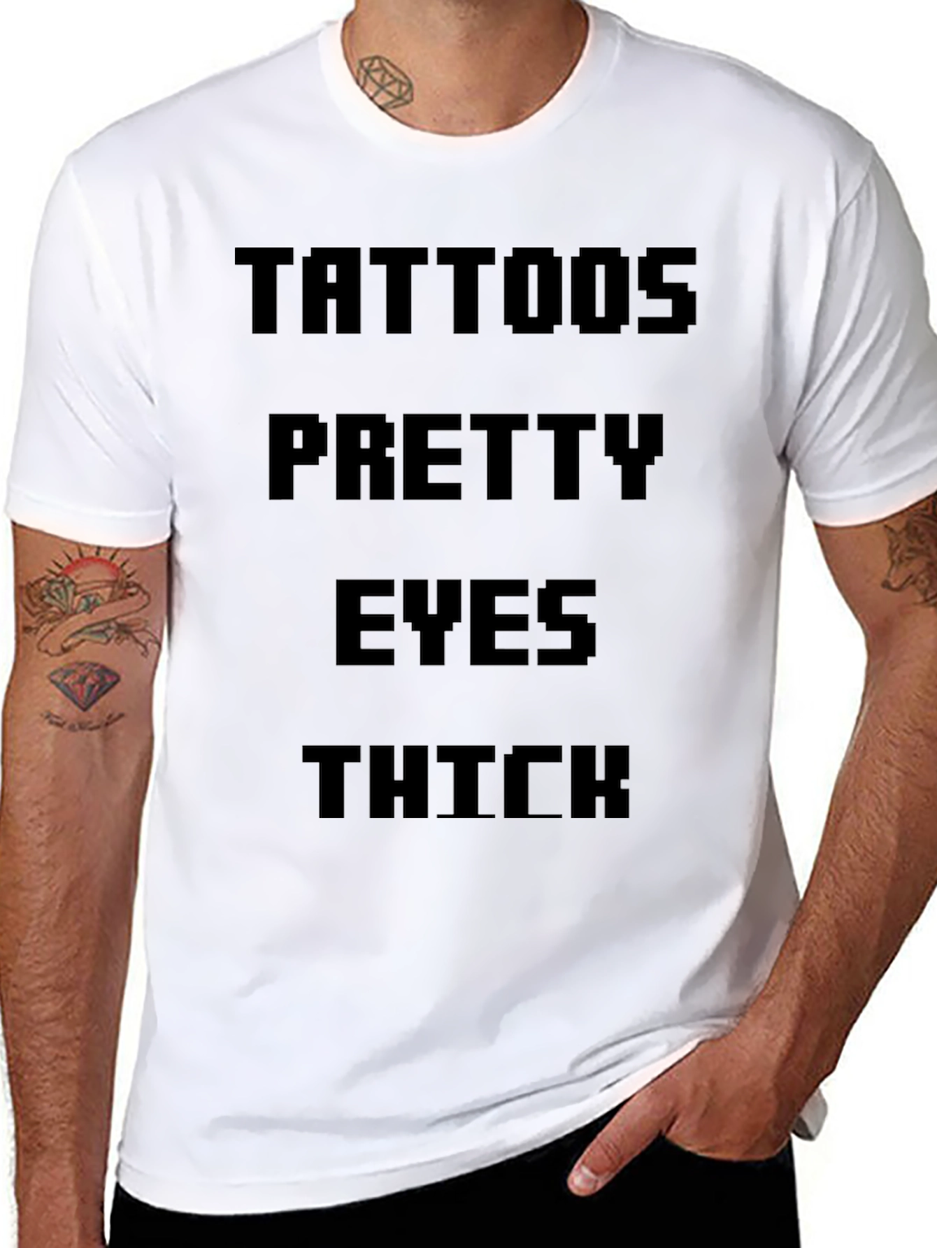 Tattoos Pretty Eyes Thick Mens Black T-Shirt