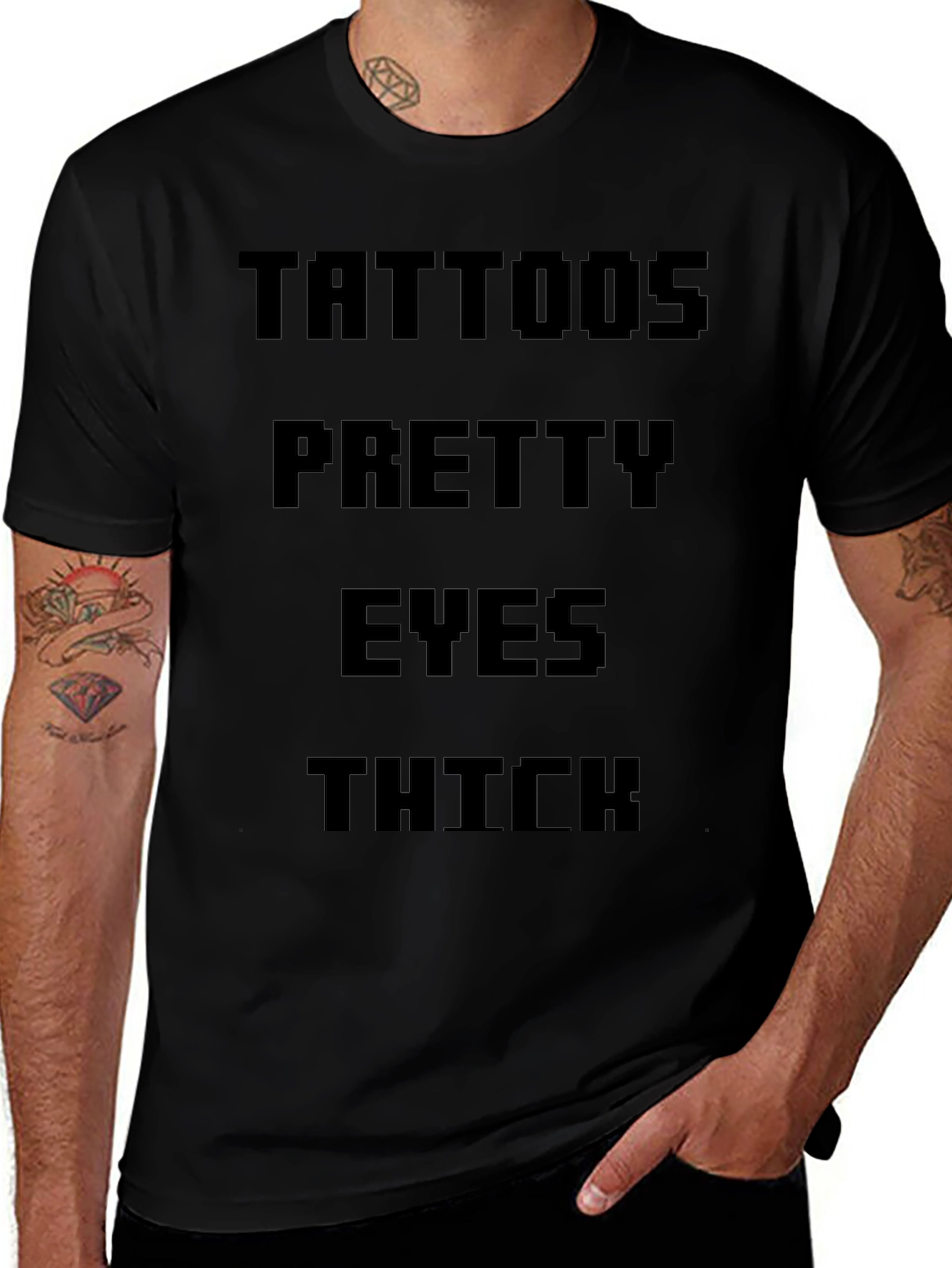 Tattoos Pretty Eyes Thick Mens Black T-Shirt