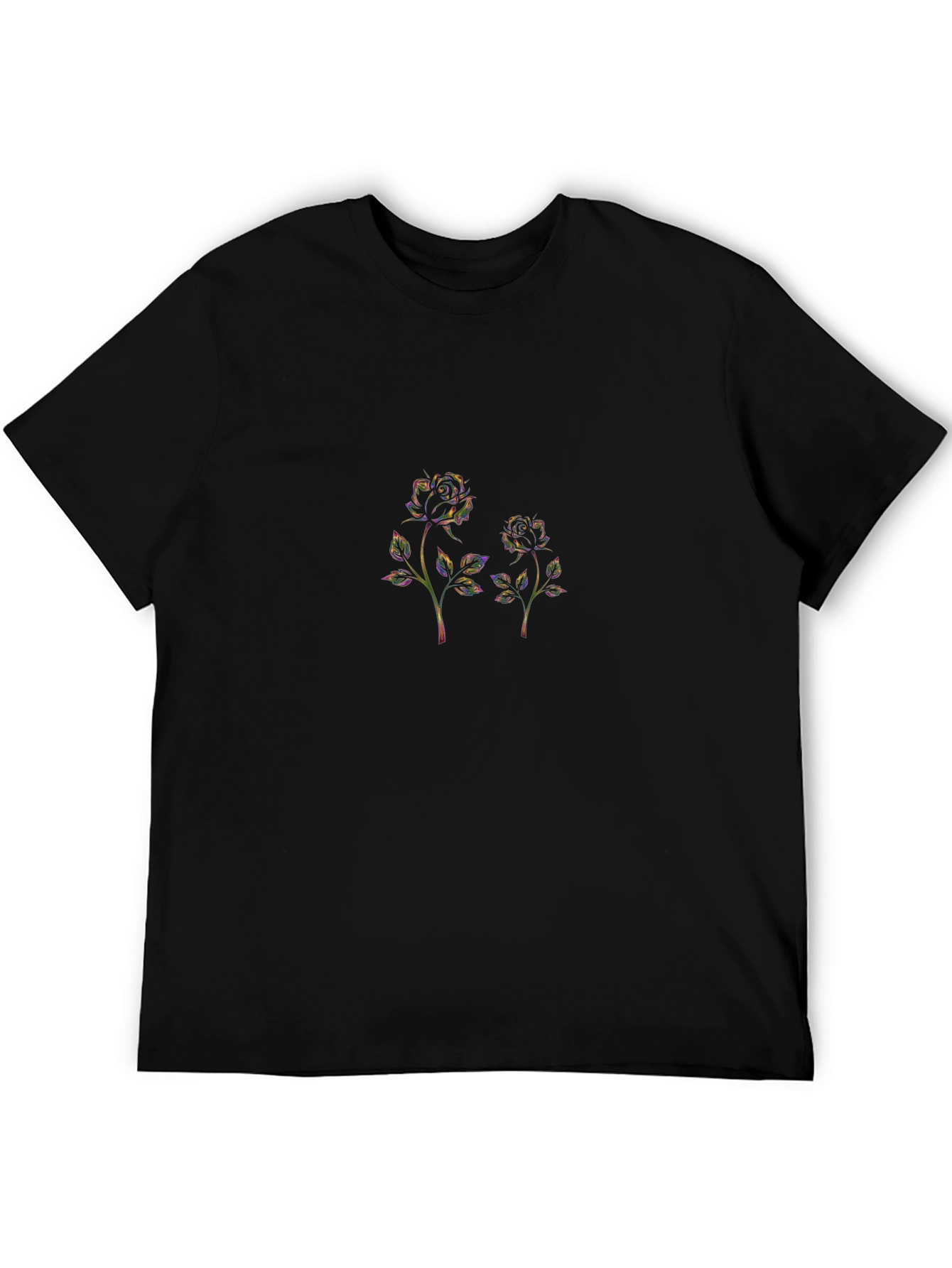 Black T-Shirt with Floral Rose Design