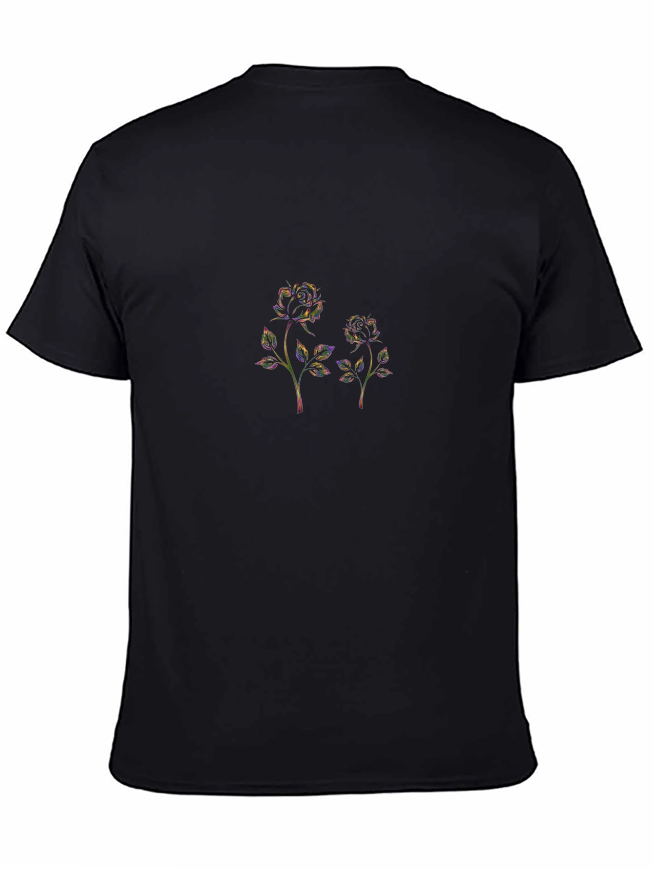 Black T-Shirt with Floral Rose Design