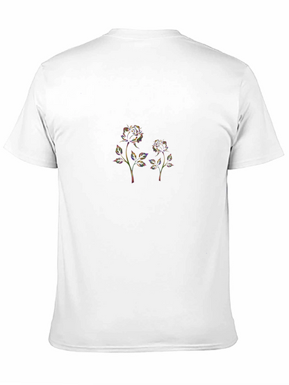 Black T-Shirt with Floral Rose Design