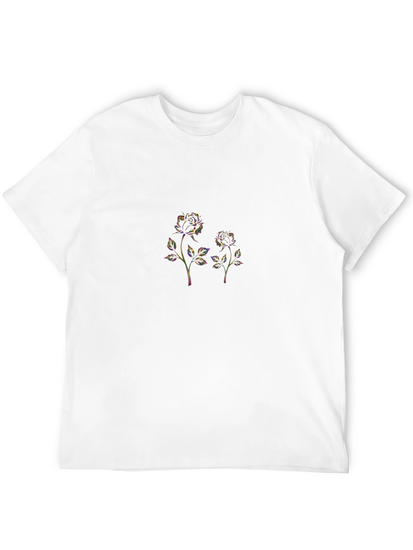 Black T-Shirt with Floral Rose Design